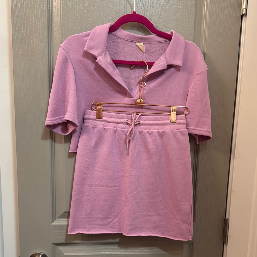 Cropped polo shirt and skirt set